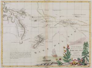 AUSTRALIA: Map, "Nuove Scoperte, Fatte nel 1765, 67 e 69 nel, Mare Del Sud", by Antonia Zatta [Venezia, 1776], hand-coloured, window mounted, framed & glazed, overall 64x53cm. {One of the earliest maps to show the tracks of the voyages of Capt. Cook, Cart