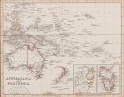 AUSTRALIA: Map, "Australasia and Polynesia", with two insets including "Settlements in New South Wales", hand-coloured outlines, window mounted, framed & glazed, overall 40x35cm.