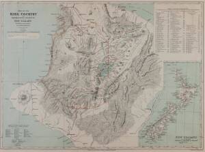 NEW ZEALAND: "Map of the King Country and Neighbouring Districts in New Zealand, from Explorations made by J.H.Kerry-Nicholls April-May 1883", window mounted, framed & glazed, overall 79x63cm.