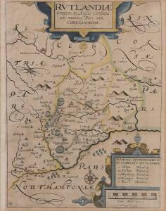 UNITED KINGDOM: Maps (2), "Rutlandiae, Omnium in Anglia Comitatu, um minimus Pars olim Coritanorum" by William Kip [London, c1637], from 3rd edition of Camden's 'Britannia', hand-coloured, window mounted, framed & glazed, overall 35x40cm; plus "Rutland" b