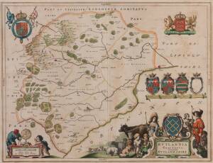 UNITED KINGDOM: Map, "Rutlandia Comitatus. Rutland Shire" by Johannes Blaeu [Amsterdam, c1658], hand-coloured, window mounted, framed & glazed, overall 62x49cm.