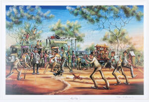 Prints (10) "Run Out" by Max Mannix, signed by the artist in the lower margin, size 66x47cm. Fun, outback image; would frame-up nicely.