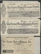 CHEQUES:Â TASMANIA, 1886-1918 Varied collection, most with Revenue Stamps or Impressed Duty or both with better items noted including 'The National Bank of Tasmania' pictorial advertising cheques for 'Tatlow's Royal Mail Coaches' and 'Tatlow's Royal Mail - 2