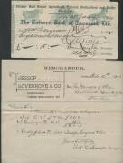 CHEQUES:Â TASMANIA, 1886-1918 Varied collection, most with Revenue Stamps or Impressed Duty or both with better items noted including 'The National Bank of Tasmania' pictorial advertising cheques for 'Tatlow's Royal Mail Coaches' and 'Tatlow's Royal Mail - 4