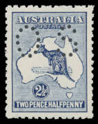 Roos 3rd Wmk OS: 2½d deep blue with Thick Coastline of WA BW #11Bb(2)d, exceptional centring, a few characteristic rough perfs, unmounted, Cat $350 plus a premium for the variety. Superb!