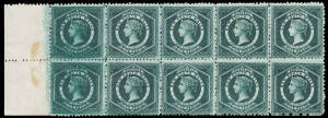 NSW: 1903-08 Wmk '65' 5d deep blue-green SG 329 marginal block of 10 (5x2), both left-hand units with Double Impression, the lower row of stamps with Marginal Watermark 'NEW SOUTH WA' only, most units with full unmounted o.g.