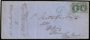 Postal History - Sth Aust: 1859 double-rate cover to Essex with 6d slate-blue SG 17 horizontal pair tied by 'PAID/JU18/1859/=ADELAIDE -S.A.=' cds, 'EPPING/OC15/1859' arrival cds in blue, two vertical folds at left & some peripheral soiling, minor flap fau