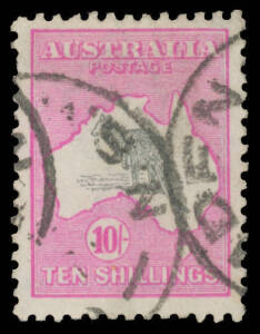 Roos 3rd Wmk: 10/- grey & deep "aniline" pink BW #48B, well centred, 'CAMDEN/NSW' cds, Cat $375.