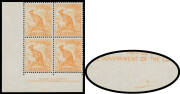 Pre-Decimals: 1948-56 No Watermark Definitives &frac12;d orange Dry Ink Authority Imprint block of 4, small-part of a second reversed & inverted (offset?) imprint at the base, unmounted. Neither variety is listed in the ACSC.