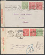 Postal History: 1915-18 censor covers from Queensland to Switzerland (a dealer's cover with combination franking of 2d Roo + ½d Queensland), Holland or Denmark, each with red/white 'OPENED BY CENSOR' label, and from Adelaide to Holland with German 'Milita - 2