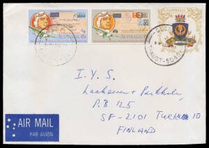 Postal History: 1984 commercial usage to Finland of 30c PSE with scarce franking of Flight Anniversary 45c setenant pair.