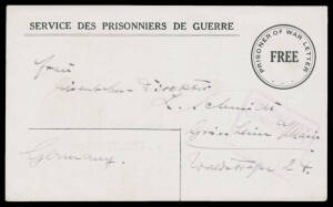 Postal History - WWI: POSTAL CARDS: With printed 28½mm 'PRISONER OF WAR/FREE/---'-in-Double-Circle & seriffed 'SERVICE DES...' plus Multiple-Choice Message in German on the Reverse, from Holdsworthy to Germany with faint boxed 'PASSED BY/CENSOR SD/...' ca