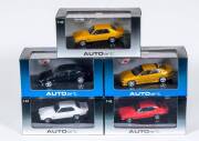 AUTO ART: 1:43 Group of Holden Model Cars Including Holden LJ Torana XU-1 White (50181); And, Holden Coupe Concept Car Metallic Blue/Black; And, Holden LJ Torana XU-1 Flamenco Red (50182); All mint in original cardboard and plastic display case. (5 items)