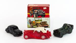 AVON: Group of After Shave Model Car Bottles Including Full Army Jeep ‘Deep Woods After Shave’; And, Full Jeep Renegade ‘Tarazarra After Shave’; And, Empty 1936 MG ‘Wild Country Aftershave’. Most unboxed and used. (5 items) 