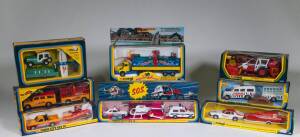 CORGI: Group of Gift Sets Including Dolphinarium Delphinarium (1164); And, Land Rover & Animal Trailer (30); And, Police Cortina & Hughes 369 Helicopter – Range Rover Ambulance (GS 19). Most mint, all in original cardboard packaging. (35 items)