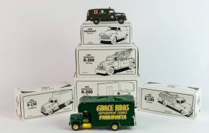 FIRST GEAR: 1:34 Group of Model Cars and Trucks Including 1957 International R-200 Moving Van ‘Grace Bros’ (19-2038); And, 1957 International R-190 Fire Truck ‘US Army’ (19-1389); And, 1949 Cevrolet Panel Truck ‘US Army Medical Service’ (19-1388). All Min