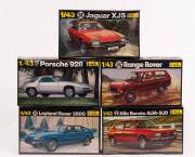 HELLER: 1:43 Group of Plastic Model Car Hobby Kits Including BMW 630 CS (166); And, Alfa Romeo ALFA-SUD (182); And, Range Rover (181). All mint in original cardboard packaging. (28 items)