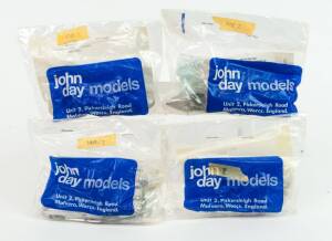 JOHN DAY: 1:43 Group of White Metal Model Car Hobby Kits Including Alfa Romeo 158/159 (MR4); And, Bugatti Type 35 (MR2); And, 1954/55 Mercedes W196 Racer (MR7). Most mint in original plastic sleeve. (10 items)