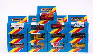 MATCHBOX: Group of Model Cars Including Airport Foam Monitor (MB 54); And, US Police Car (MB 10); And, Chrysler Caravan (MB 64). All mint in original cardboard packaging. (135 items)