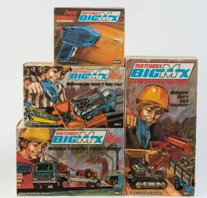 MATCHBOX: Group of Vintage 1970s Big MX Including Mechanised Tractor Plant & Winch Transporter (BM-2); And, Mechanised Quarry Site & Traxcavator (MB-5); And, Mechanised Coal Hopper & Tipper Truck (MB-4); And, Power Activator to Operate (BM-A). All mint in