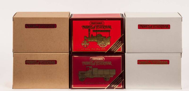 MATCHBOX: Group of ‘Models of Yesteryear’ Including 1920 Leyland 3 Ton Subsidy Lorry (Y-9); And, 1894 Aveling-Poiter Steam Roller (Y-21); And, 1829 Stephenson Rocket (Y-12). All mint in original cardboard packaging. (9 items)