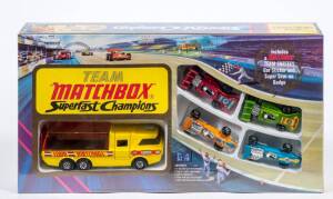 MATCHBOX: Vintage 1970’s ‘Superfast Champions’ Set (G-4) Including Racing Car Transporter (K-7); And, A Pair of Team Matchbox (24); And, A Pair of Formula 1 (34). Mint in original cardboard packaging. 