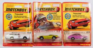 MATCHBOX: Group of 1970’s ‘Superfast’ Blister Packs Including Rat Rod Dragster (62); And, Volkswagen 1600 TL (67); And, Mercury Police Car (55). All mint and unopened on original cardboard cards. (25 items approx.)