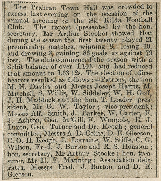 ST.KILDA: Extraordinary c1886-91 photograph album/scrapbook compiled by Arthur Stooke, secretary of the St.Kilda Football Club, and hon.treasurer of the Victorian Football Association. Battered album with initials "A.S." on cover, containing range of pres