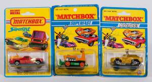 MATCHBOX: Group of Various 1970’s ‘Superfast/Roll-matics’ Blister Packs Including Scout (28); And, Lamborghini Countach (27); Tanzara (53). most mint and unopened on original cardboard cards. (10 items approx.)