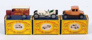 MATCHBOX: Group of 1950/60's A to C Type ‘Model of Yesteryear’ Including 1908 Grand Prix Mercedes (Y-10); And, 1918 Leyland 4 ton van (Y-7); And, 1926 Morris Cowley Bullnose (Y-8). All mint in original cardboard packaging. (5 items)