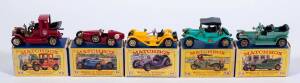 MATCHBOX: Group of 1960’s D-2/3 Type ‘Model of Yesteryear’ Including Supercharged Bugatti Type 35 (Y-6); And, 1913 Mercer Raceabout Type 35J (Y-7); And, 1911 Maxwell Roadster (Y-14). All mint in original cardboard packaging. (14 items)