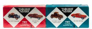 RENWAL: a Pair of Double Header Hobby Kits Including 1923 Chevy Copper Cooled Coupe/1965 Ford Mustang (174:100); And, 1932 Chevy Roadster/1965 Corvair Corsa (172:100). Both mint and unbuilt in original cardboard packaging. 