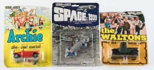 ROADSTAR: Group of TV and Movie Model Car Blister Packs Including Archie Model T; And, Scooby-Doo Van; And, Space 1999. Most mint, all unopened on original cardboard card. (10 items)