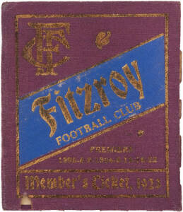 FITZROY: 1923 Member's Season Ticket, with fixture list & hole punched for each game attended. G/VG condition.