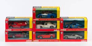 SOLIDO: Vintage Group of Model Cars Including Ferrari V12 F.1 (167); And Chaparral 2D (153); And, Porsche 917 (186). Most mint, all in original cardboard packaging (40 items)