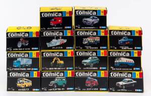 TOMICA: Group of Model Cars Including Fuso Hato Bus (1); And, ISUZU 117 Coupe 1800 XE (10); And, Ishiko Pick Rover R5 (33). Most mint in original cardboard packaging. (97 items)