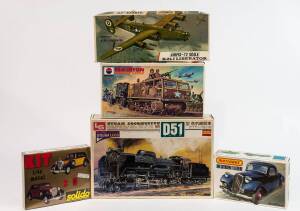 Group of Miscellaneous Hobby Kits Including MATCHBOX: 1:32 Citroen 11 Legere (PK 310); And, SOLIDO: 1:43 Rolls Royce Duel Pack (5492); And, NITTO KAGAKU: 1:35 M4-18Ton Tractor Cargo. All mint an unbuilt in original cardboard packaging. (70 items)