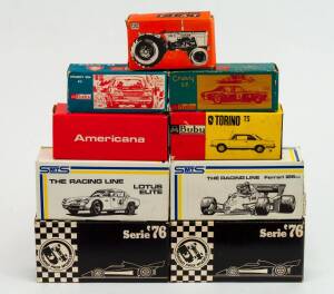 Group of Built Model Car Hobby Kits Including ENCO: Gordon Keeble; And, BUBY; Torino TS (1022); And, AMERICANA: 1950 Chevrolet Styleline (13). All built, most in original cardboard packaging (120 items approximately)