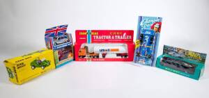 Group of Miscellaneous Group of Model Cars and Trucks Including ROXY: Champion Racer; UNIVERSAL: International Tractor (5102); And, UNIVERSAL: Champ of the Road Tractor and Trailer (76023). All mint in original cardboard packaging. (20 items approx.)