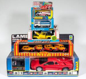 Group of Miscellaneous Group of Model Cars Including RADCON: Lamborghini Diablo Radio Controlled Car (7808); And, VEREM: Pinder Circus Set (950); And, REVELL: Audi Avus Quattro (8830). All mint in original cardboard packaging. (18 items) 