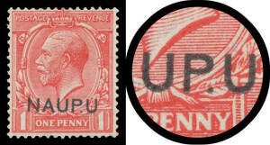 Nauru: 1916-23 Overprints on Great Britain KGV Heads 1d scarlet with 'NAUP.U' SG 2a (Late State), a little aged, lightly mounted, Cat &pound;700.