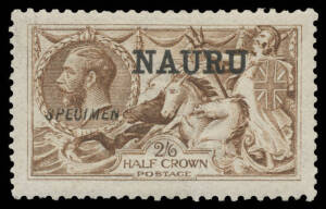 Nauru: 1916-23 Overprints on Great Britain Seahorses 2/6d deep sepia-brown SG 19 with 'SPECIMEN' Overprint, well centred & lightly mounted, Cat £350. Ex Marcus Samuel. BPA Certificate (2004).