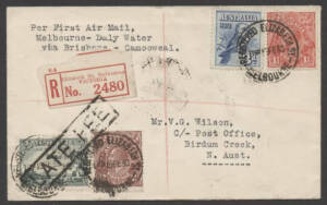 Aerophilately: 19 Feb.1930 (AAMC.151) Camooweal - Daly Waters registered flown cover carried by A.A.S. to link with the newly established Qantas service from Brisbane. [50 flown]. Cat.$300.