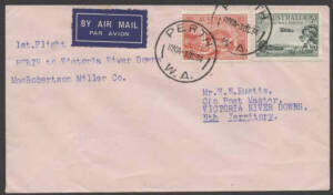 Aerophilately: 3 Oct.1934 (AAMC.429a) Perth - Victoria River Downs flown cover, carried by MacRobertson Miller Aviation on their inaugural flight to Daly Waters and return; endorsed on reverse. Cat. from $150.