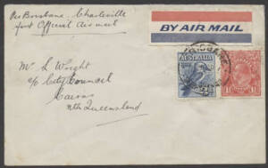 Aerophilately: 17 April 1929 (AAMC.132a) Brisbane - Charleville flown cover; one of the small number [50] of non Davis Brothers covers carried by QANTAS on the newly extended service. Cat.$200.