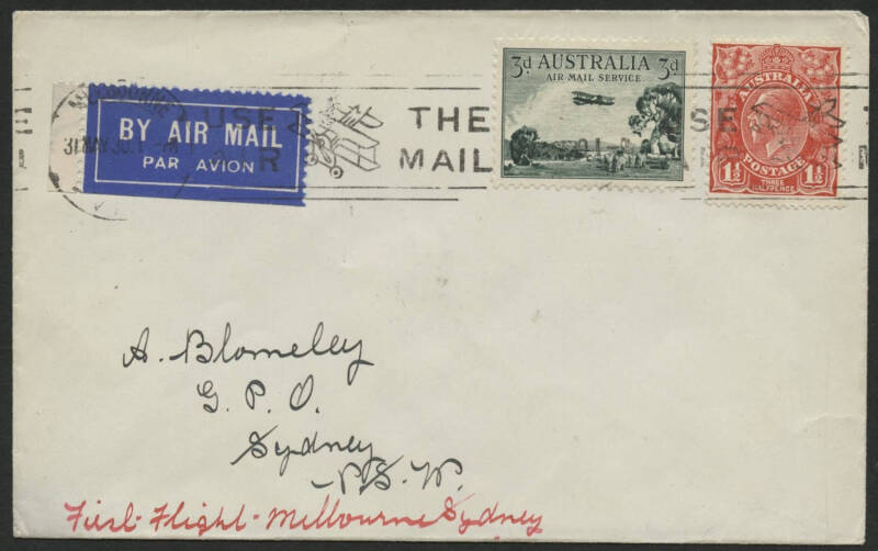 Aerophilately: 1 June 1930 (AAMC.161) Melbourne - Sydney flown cover, carried on the inaugural service by ANA. Cat.$100.