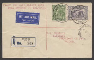 Aerophilately: 4-10 Feb.1933 (AAMC.296b) Sydney - Port Moresby - Salamaua registered cover, flown by Orme Denny in a Junkers F13. [Only 148 reg'd covers flown]. Cat.$175+.