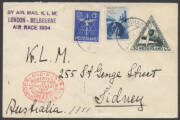 Aerophilately: October 1934 (AAMC.444) Holland - London - Australia cover carried by the official KLM entrant in the MacRobertson Air Race; with cachets at left and arrival oval backstamp applied in Sydney.