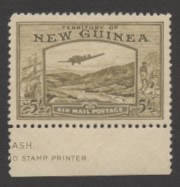 New Guinea: 1939 (SG.223) 5/- Bulolo Goldfields Airmail, superb MVLH marginal single with part imprint. Cat.&euro;190.
