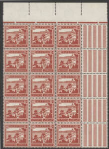 Palestine: 1942 (SG.110) Sea of Galilee 500m scarlet, upper right corner block of (15) superb MUH. A scarce large multiple.